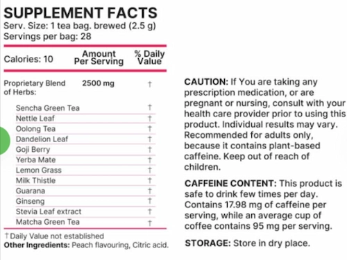 LuluTox Detox Tea Supplement Facts